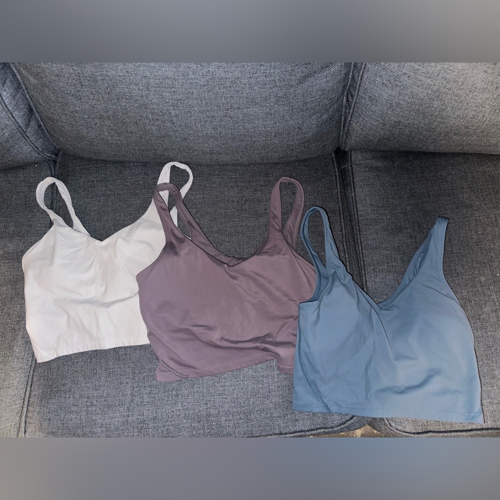 3 PACK Womens' Sports Bra Longline Wirefree Padded - Blue, White & Purple